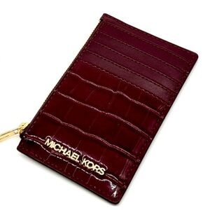 Michael Kors Medium Logo Card Case Wallet Ox Blood Multi